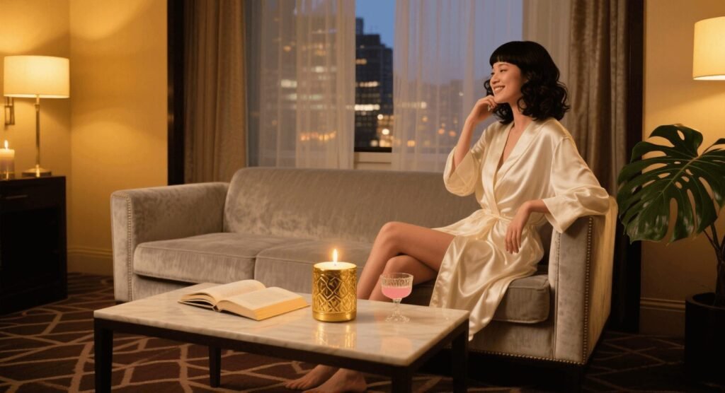 Guest enjoying a bespoke scented candle experience in a luxury hotel room