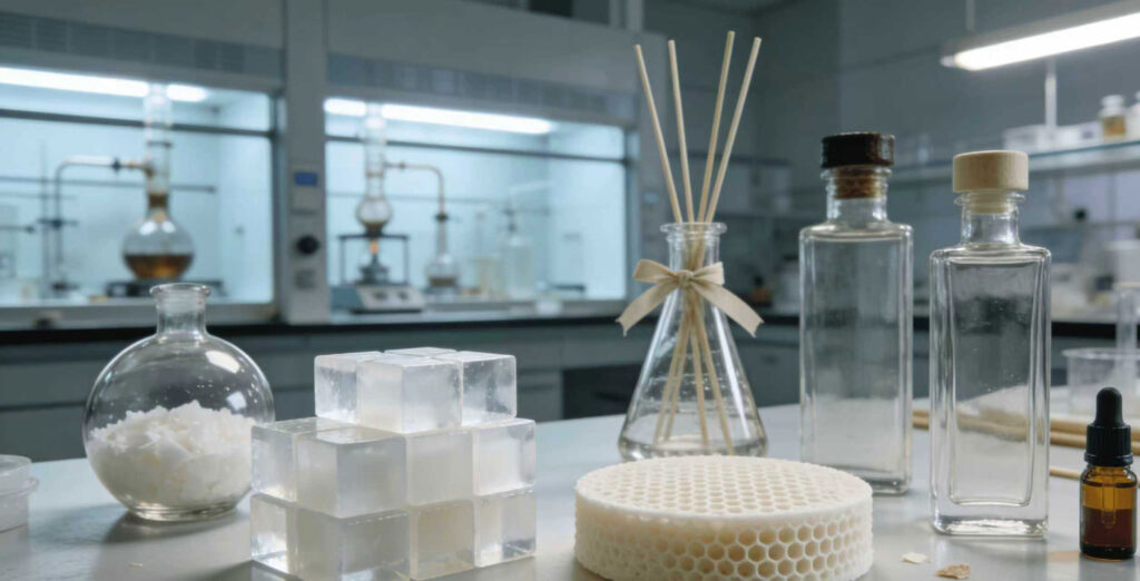 soy wax candle materials and fragrance development lab