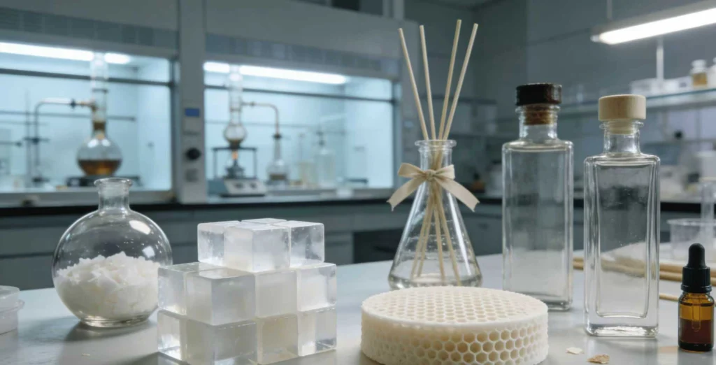 soy wax candle materials and fragrance development lab