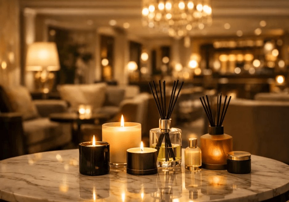 custom scented candles used in luxury hotel lobby