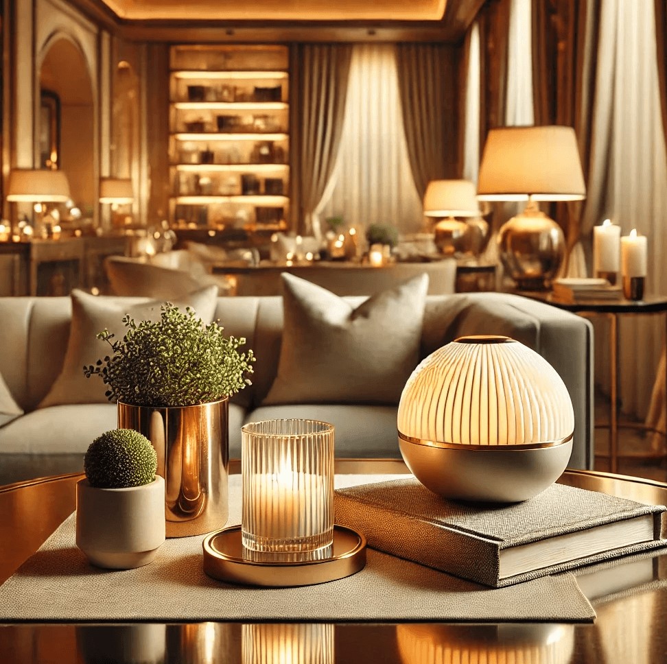 luxury hotel lobby with scented candle decoration