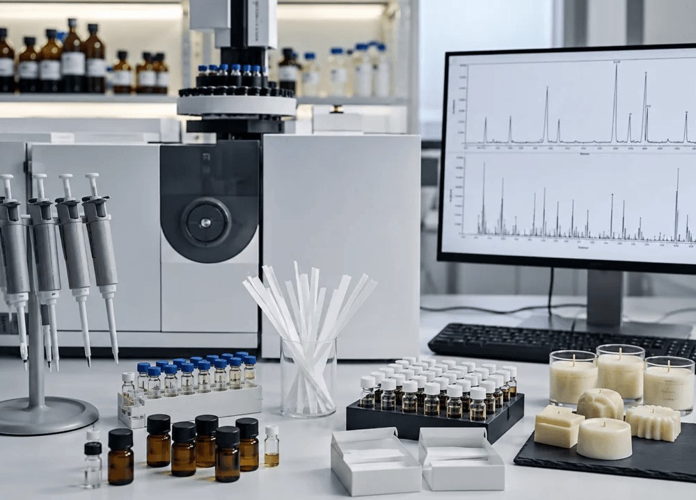 candle fragrance testing process in manufacturing laboratory