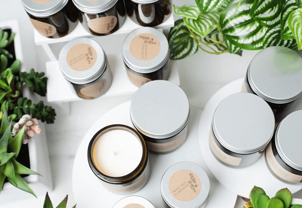 Private label candle collection featuring different jar styles and custom labels